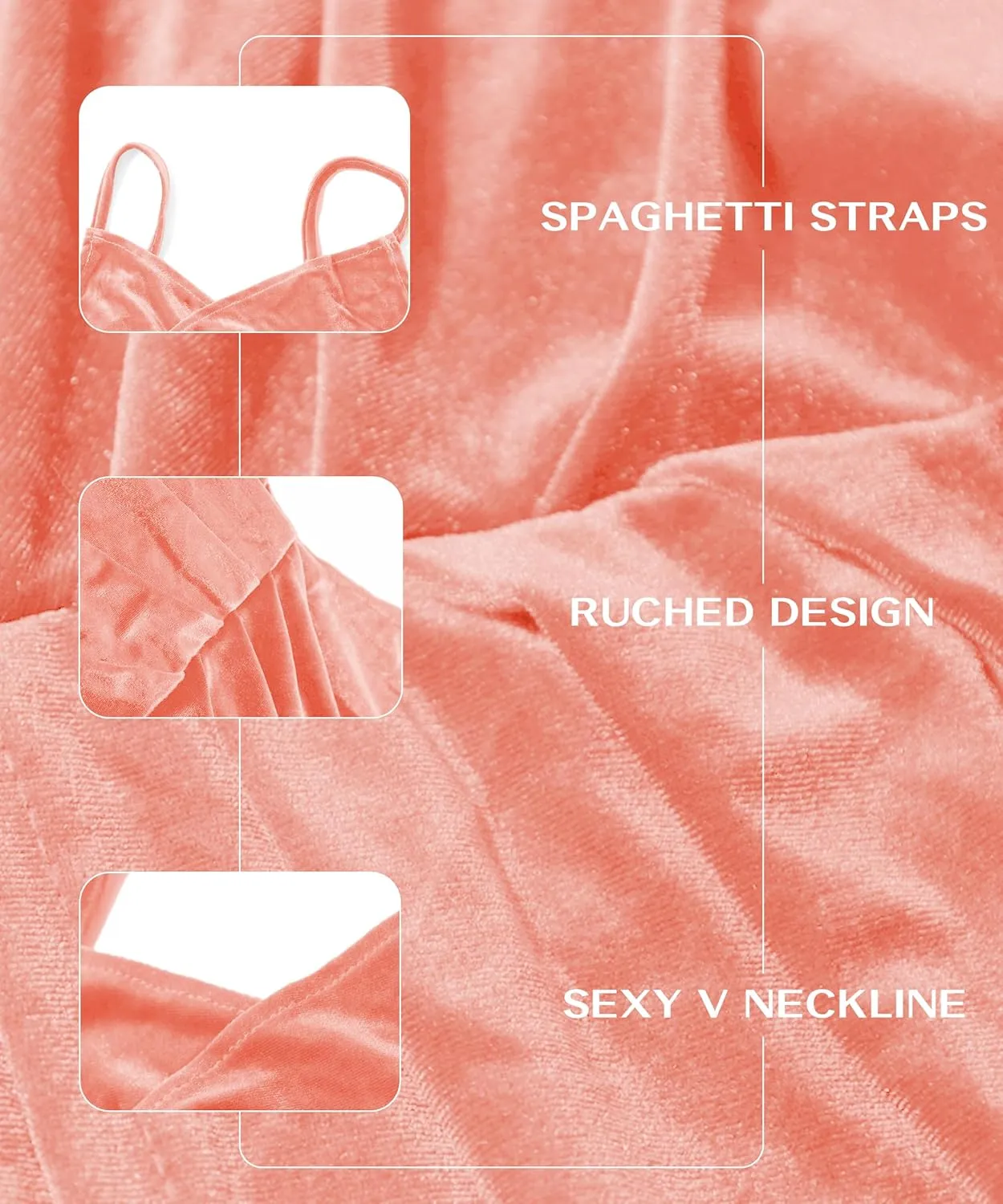 V Neck Sleeveless Spaghetti Strap Velvet Dress for Women Midi Bodycon Ruched Cocktail Party Dress with Slit
