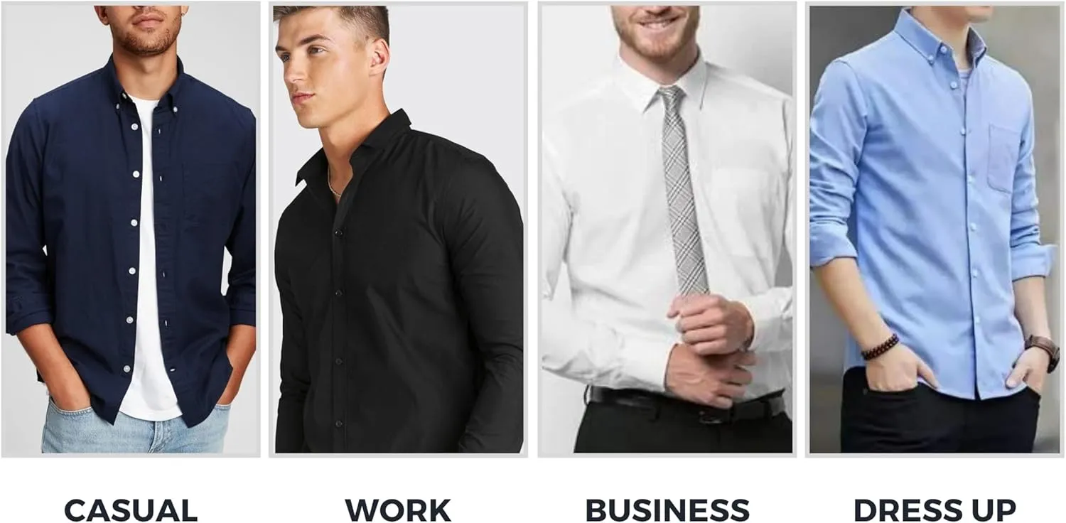 Visive Mens Shirts Multi Packs Long Sleeve Button Down Dress Shirts Solid Color Big and Tall