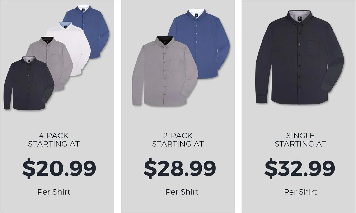 Visive Mens Shirts Multi Packs Long Sleeve Button Down Dress Shirts Solid Color Big and Tall