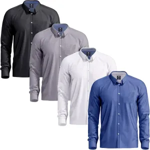 Visive Mens Shirts Multi Packs Long Sleeve Button Down Dress Shirts Solid Color Big and Tall