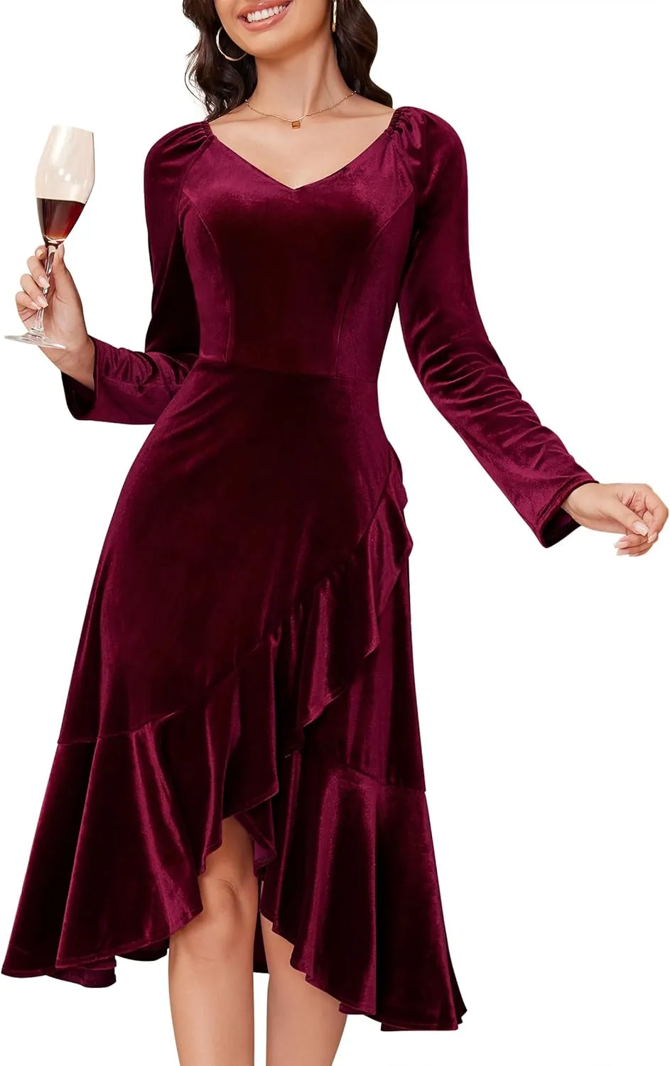 Wedtrend Women's Velvet Dress Long Sleeve Wedding Guest Dress Bodycon Slit Cocktail Party Dress