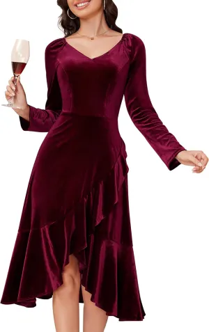 Wedtrend Women's Velvet Dress Long Sleeve Wedding Guest Dress Bodycon Slit Cocktail Party Dress