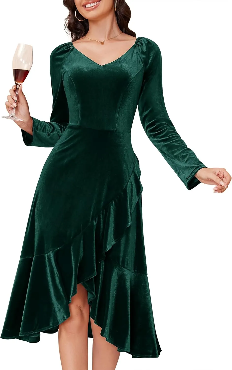 Wedtrend Women's Velvet Dress Long Sleeve Wedding Guest Dress Bodycon Slit Cocktail Party Dress