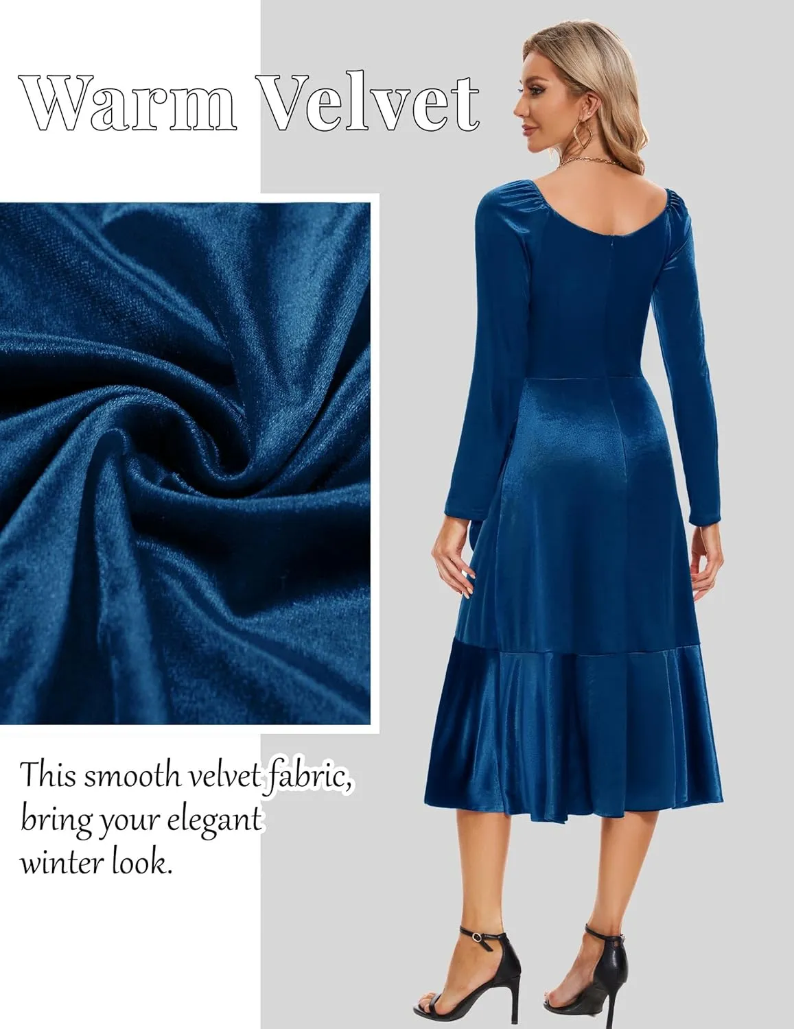 Wedtrend Women's Velvet Dress Long Sleeve Wedding Guest Dress Bodycon Slit Cocktail Party Dress