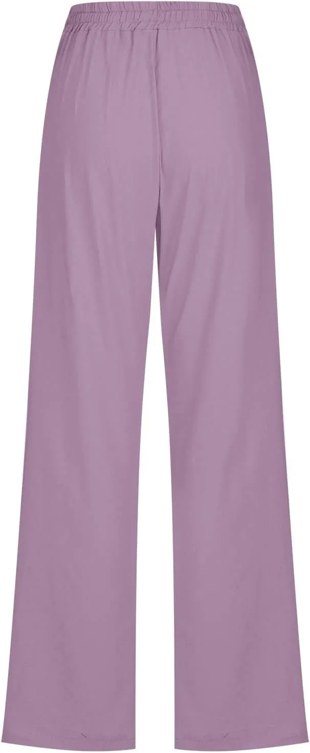 Wide Leg Pants Woman Cotton Linen Summer Pants Straight Leg Elastic Waist Trousers High Waisted Drawstring Pant 2025