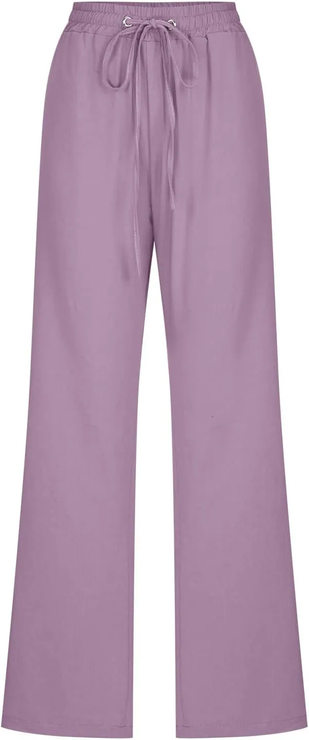 Wide Leg Pants Woman Cotton Linen Summer Pants Straight Leg Elastic Waist Trousers High Waisted Drawstring Pant 2025
