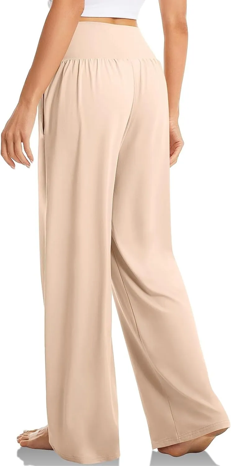 Wide Leg Yoga Pants for Women Crossover High Waisted Athletic Pants with Pockets Soft Straight Leg Lounge Pants