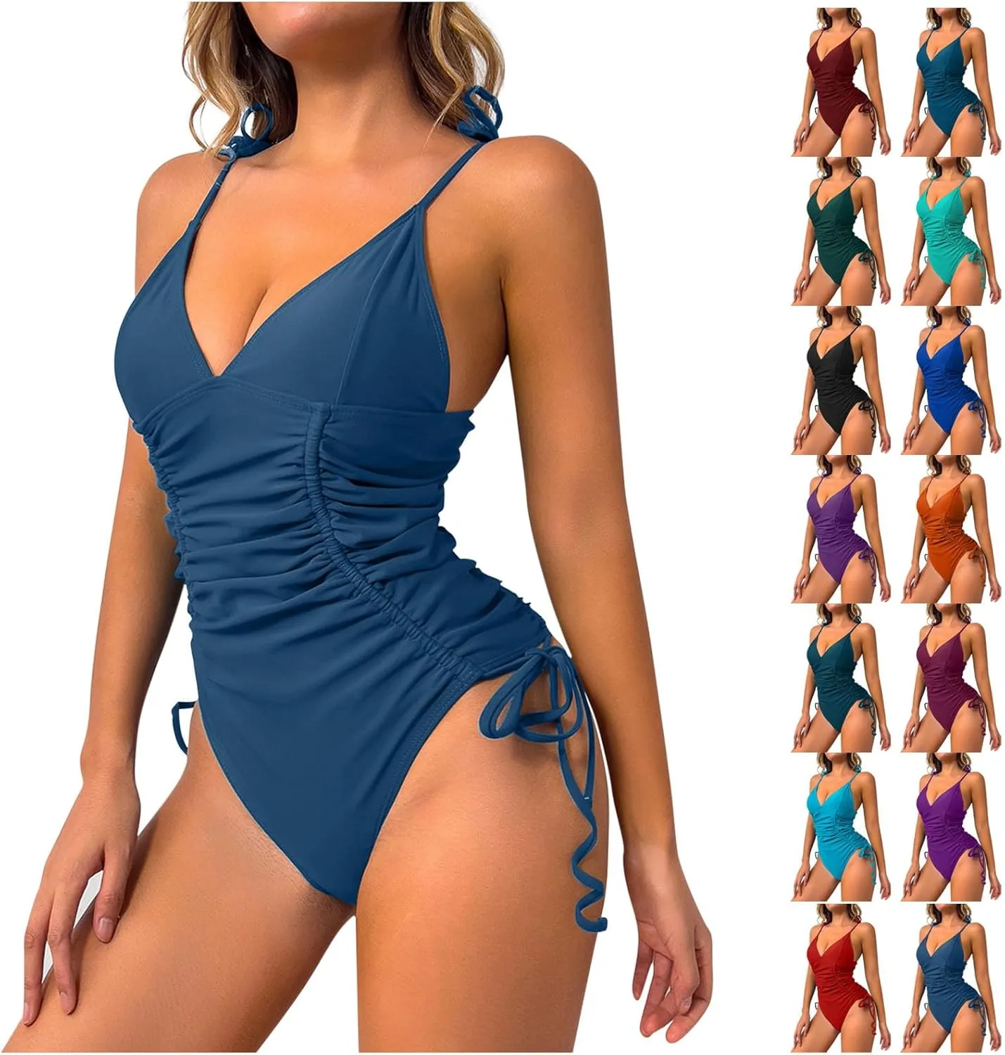 Wkishenl Womens One Piece Swimsuits Summer Sexy Tummy Control Bathing Suit Fashion Solid Color Swimwear Beach Vacation Suits