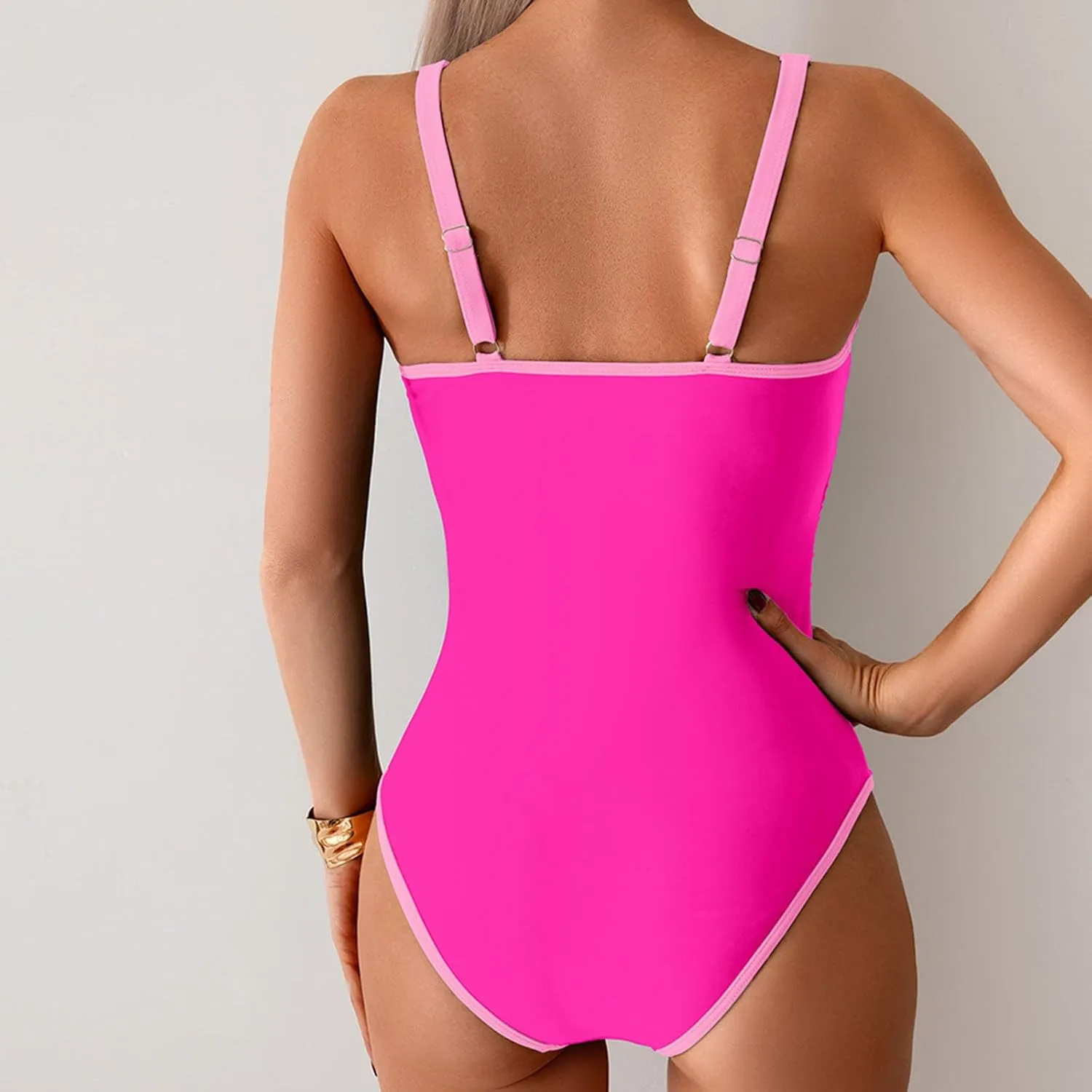 Women Bathing Suit Trendy One Piece Spaghetti Strap Swimsuit 2025 Tummy Control Slimming Swimwear for Summer Vacation