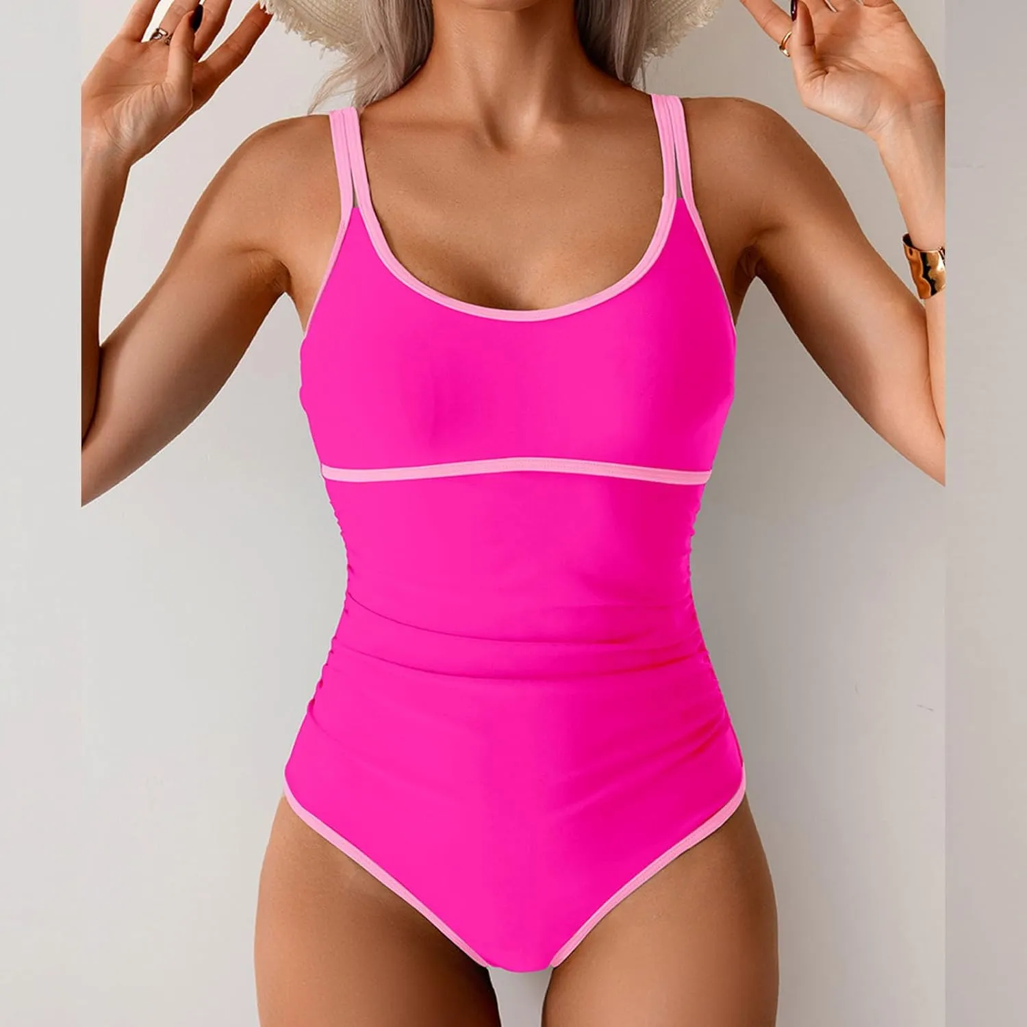 Women Bathing Suit Trendy One Piece Spaghetti Strap Swimsuit 2025 Tummy Control Slimming Swimwear for Summer Vacation