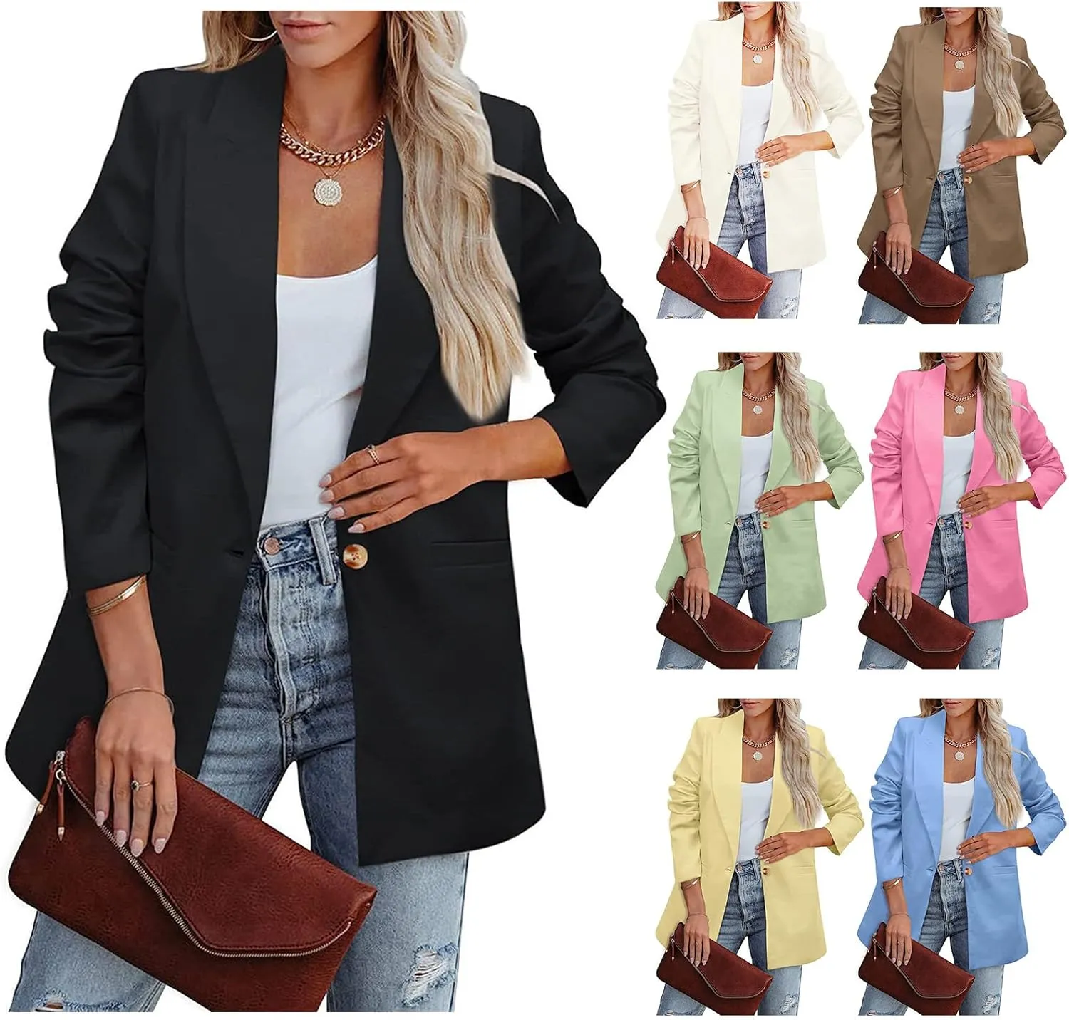 Women Business Casual Blazer Jacket Professional Suit Jacket Lightweight Open Front Long Sleeve Work Office Jackets