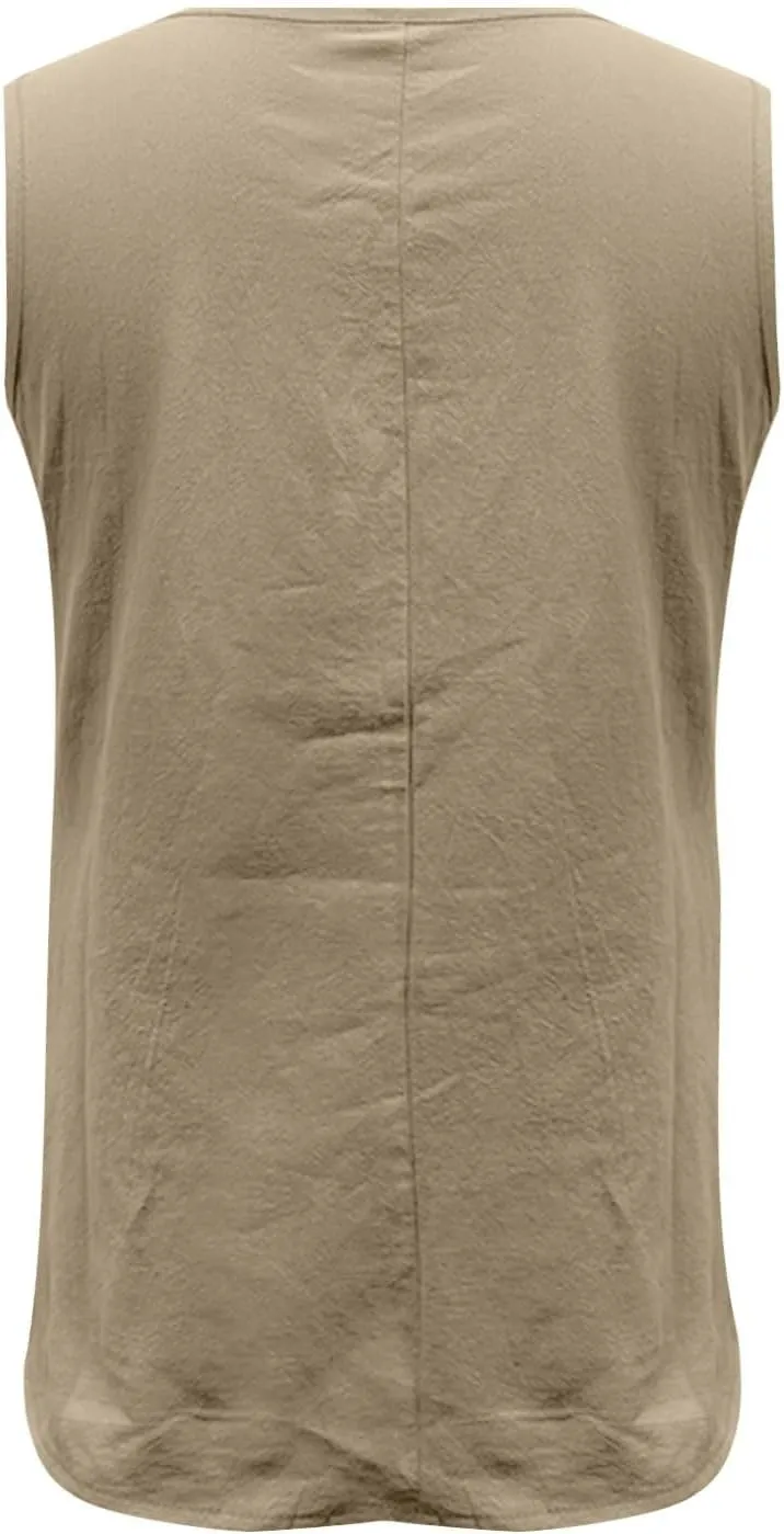 Women Cotton Linen Sleeveless Tank Tops Round Neck Gauze Shirt Casual Solid Color Loose Fit Comfy T-Shirt Blouse Vest