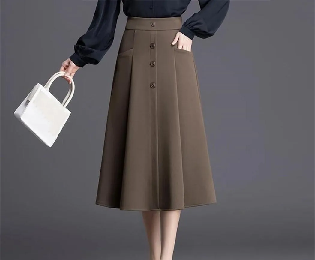 Women Elastic High Wasit A-Line Suit Skirt Office Lady Elegant Work Beach Vacation Long Skirts