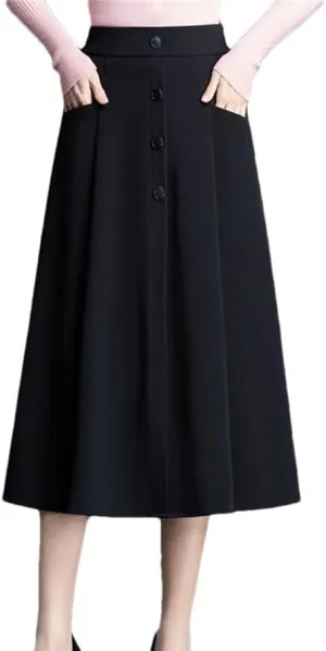 Women Elastic High Wasit A-Line Suit Skirt Office Lady Elegant Work Beach Vacation Long Skirts