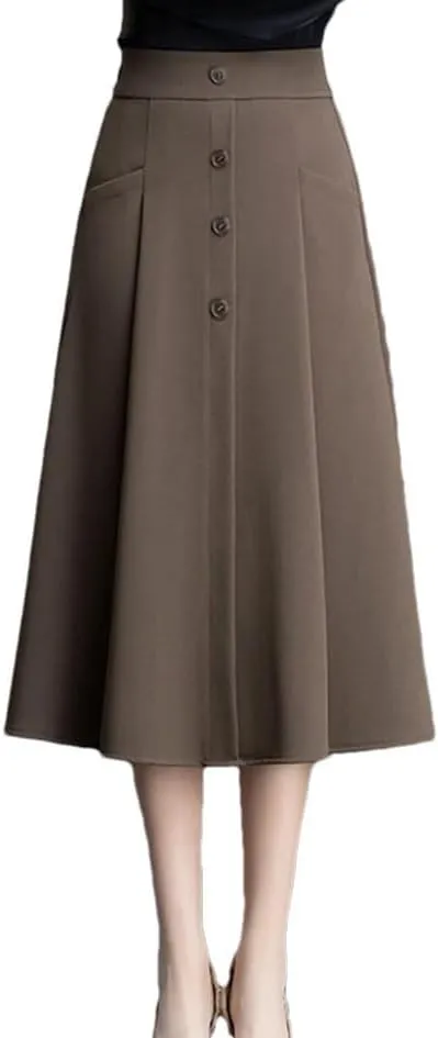Women Elastic High Wasit A-Line Suit Skirt Office Lady Elegant Work Beach Vacation Long Skirts