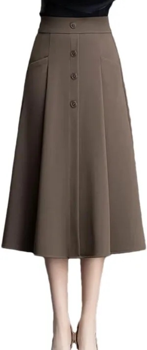 Women Elastic High Wasit A-Line Suit Skirt Office Lady Elegant Work Beach Vacation Long Skirts