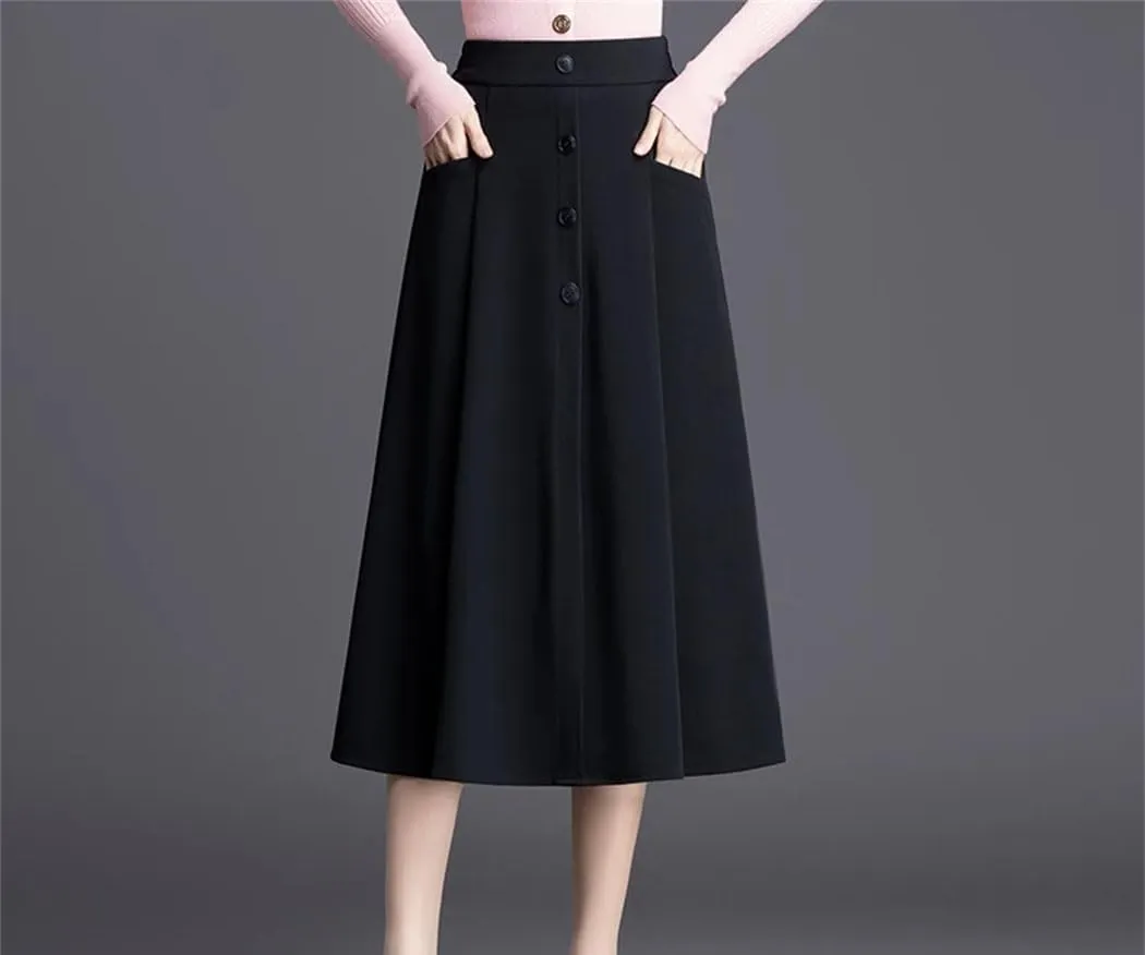 Women Elastic High Wasit A-Line Suit Skirt Office Lady Elegant Work Beach Vacation Long Skirts