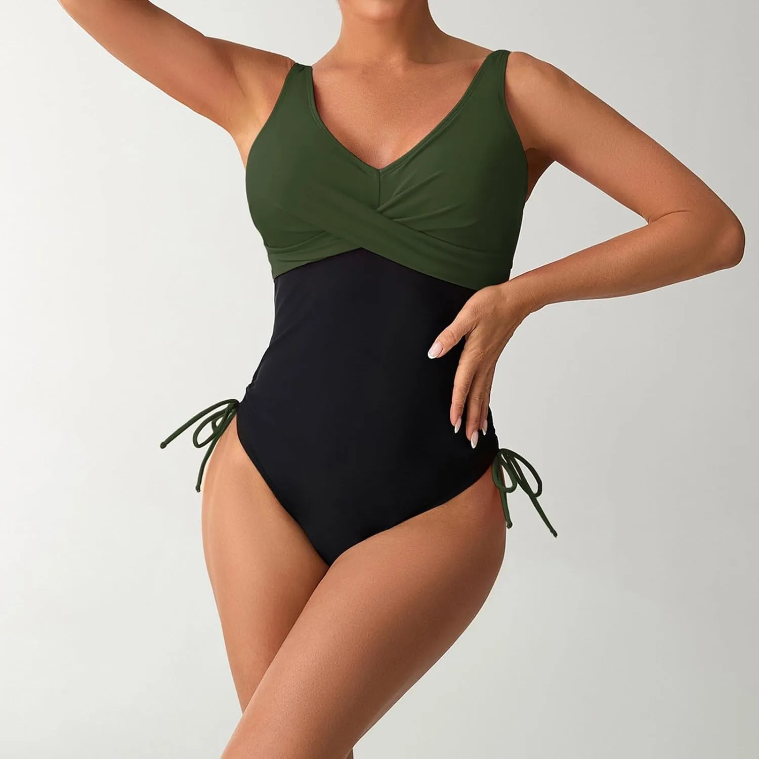 Women One Piece Bathing Suit Trendy Colorblock Tummy Control Swimsuits Slimming Criss Cross Modest Swim Suits 2025