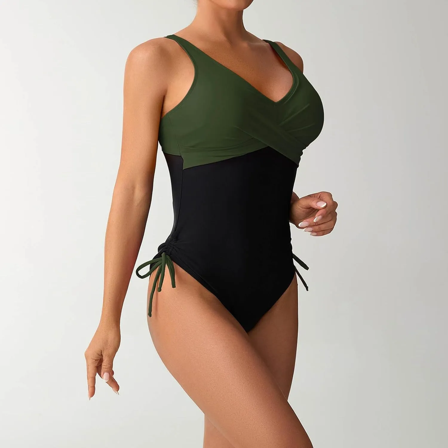 Women One Piece Bathing Suit Trendy Colorblock Tummy Control Swimsuits Slimming Criss Cross Modest Swim Suits 2025