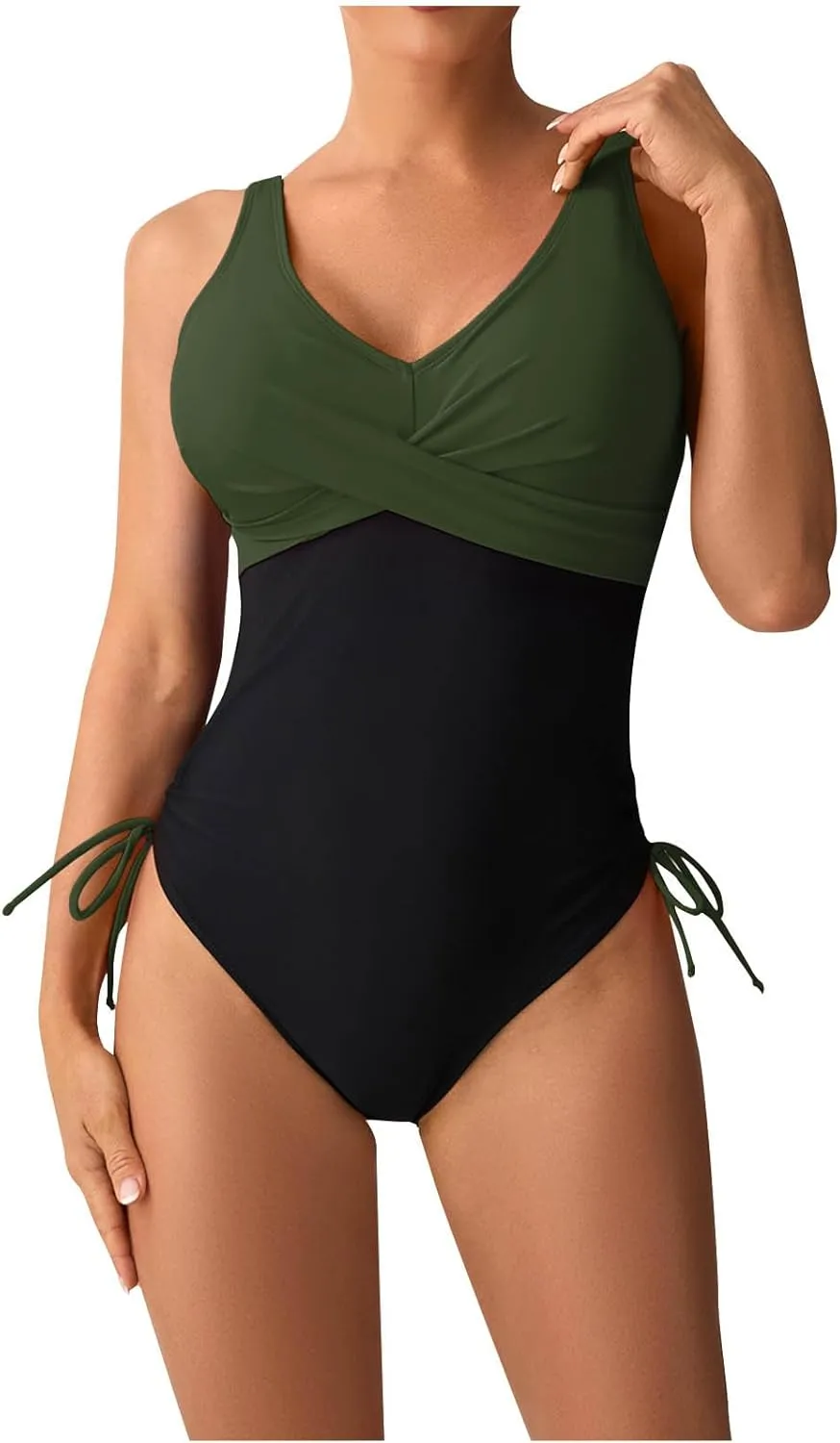 Women One Piece Bathing Suit Trendy Colorblock Tummy Control Swimsuits Slimming Criss Cross Modest Swim Suits 2025
