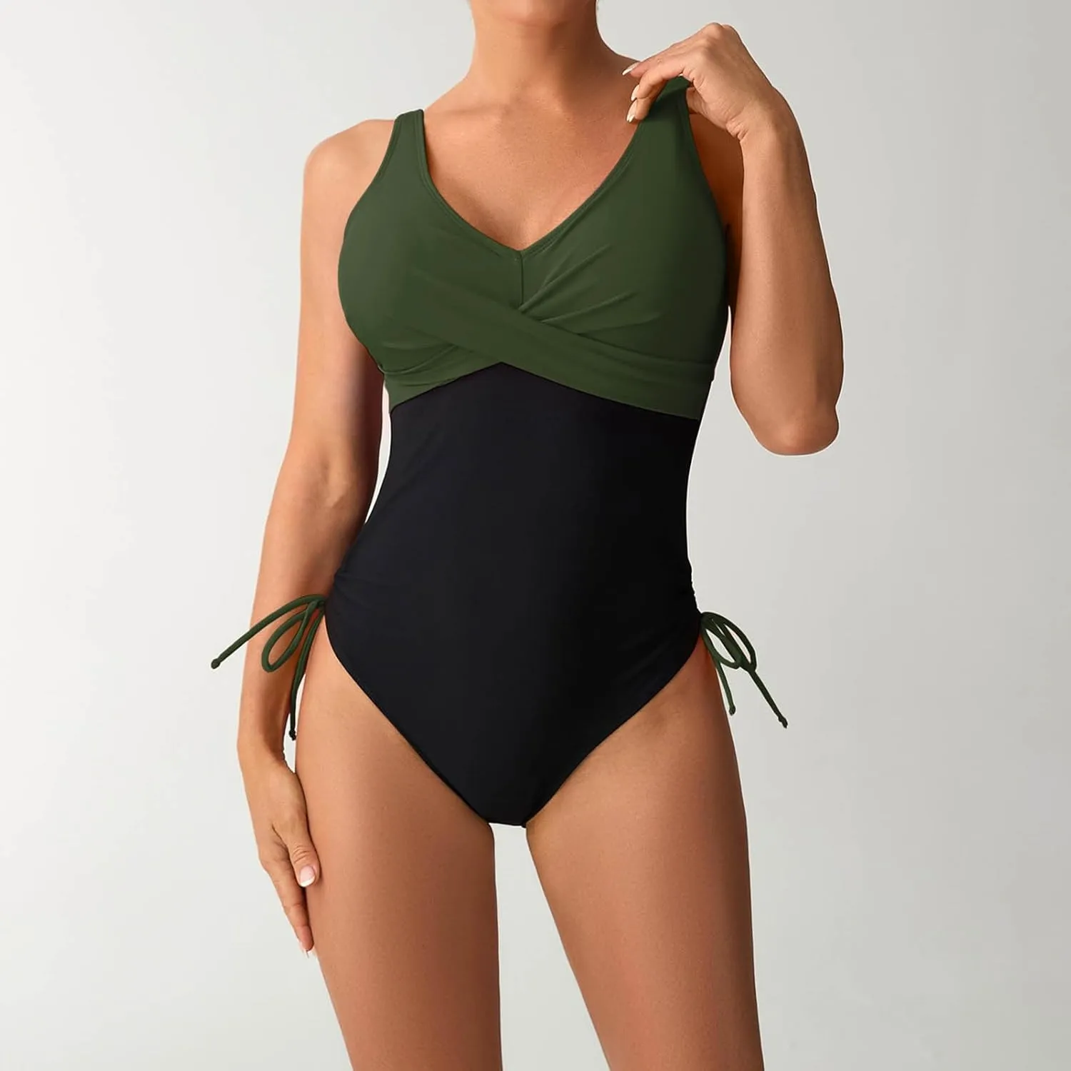 Women One Piece Bathing Suit Trendy Colorblock Tummy Control Swimsuits Slimming Criss Cross Modest Swim Suits 2025