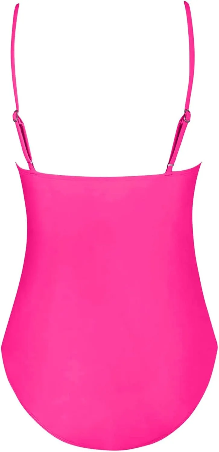 Women One Piece Swimsuits Ruched V Neck Modest Tummy Control Bathing Suit Backless Slimming Swimwear Swim Suit
