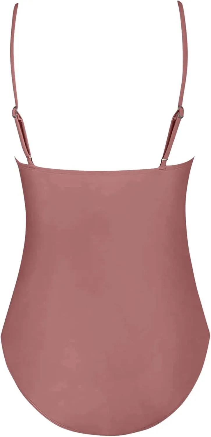Women One Piece Swimsuits Ruched V Neck Modest Tummy Control Bathing Suit Backless Slimming Swimwear Swim Suit