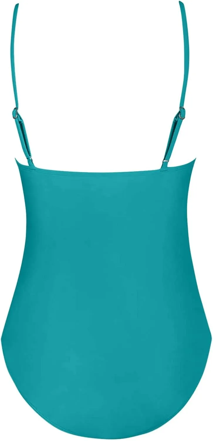 Women One Piece Swimsuits Ruched V Neck Modest Tummy Control Bathing Suit Backless Slimming Swimwear Swim Suit