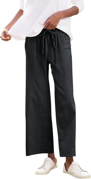 Women Pants Wide Leg Linen High Rise Summer Trendy Pants 2025 Elastic Flowy Palazzo with Pockets Solid Trouser Fashion