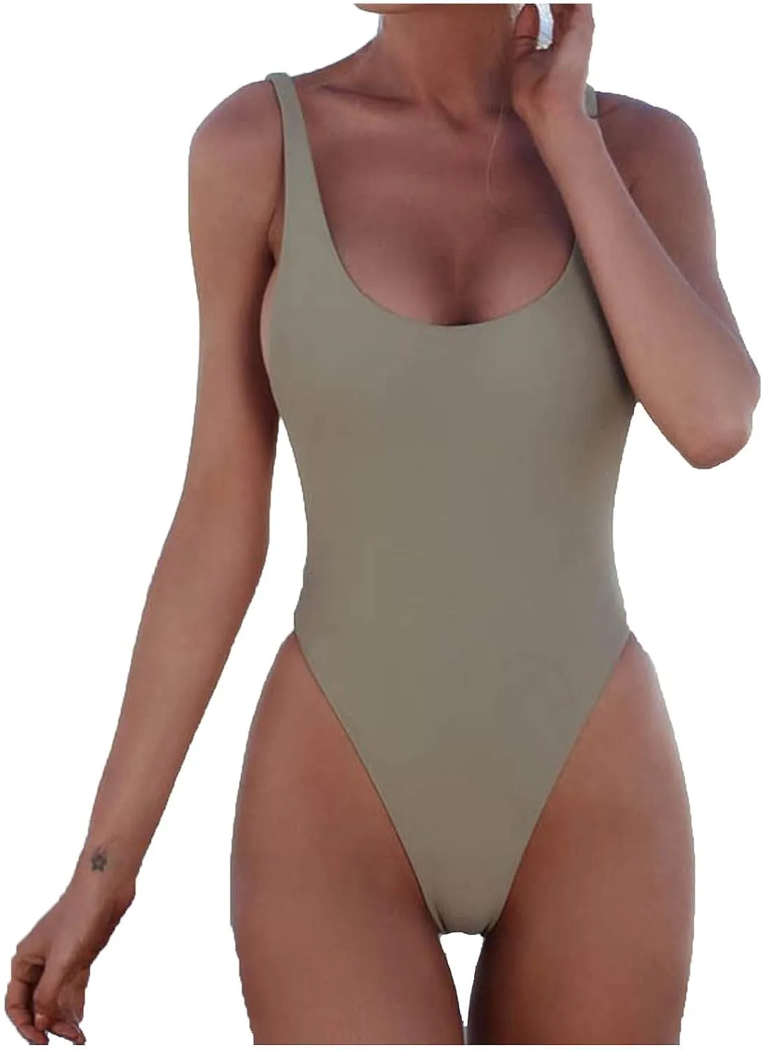 Women Sexy Basic One Piece Swimsuit Adjustable Straps Scoop Neck Bathing Suit Tummy Control Backless Hot Swimwear