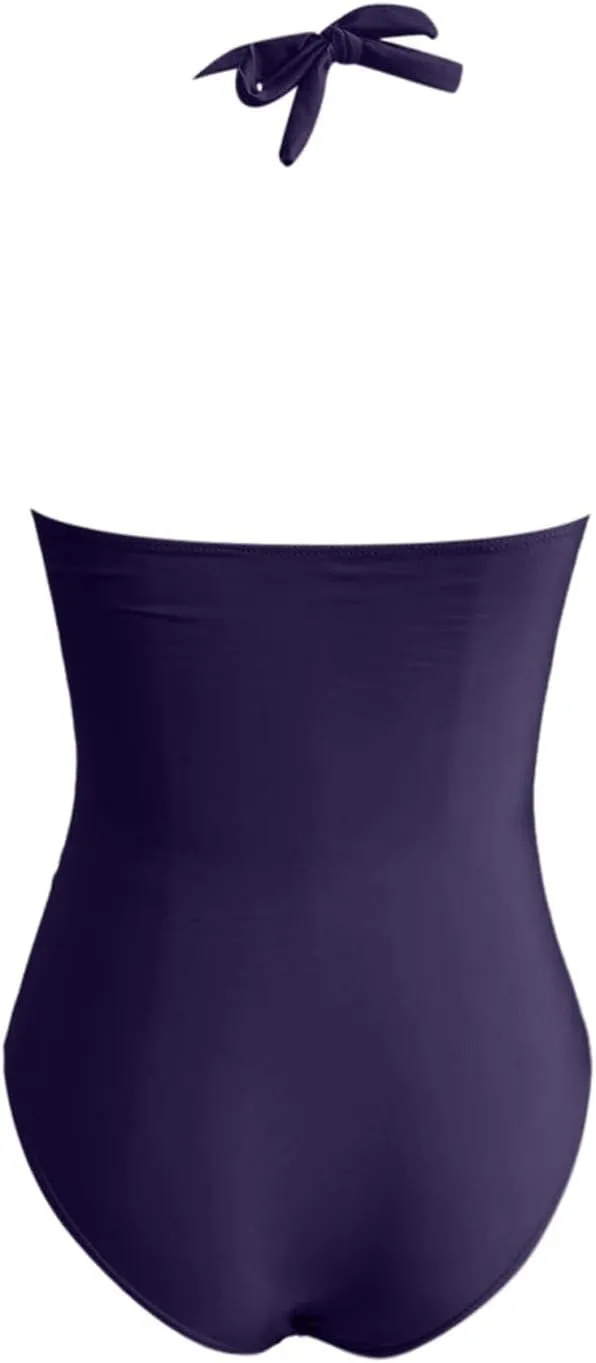 Women Sexy One Piece Swimsuits Halter V Neck Ruched Tummy Control Bathing Suit Backless Push Up Swimwear Swim Suit