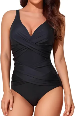 Women Sexy One Piece Swimsuits Halter V Neck Tummy Control Bathing Suit Push Up Backless Swimwear Swim Suit