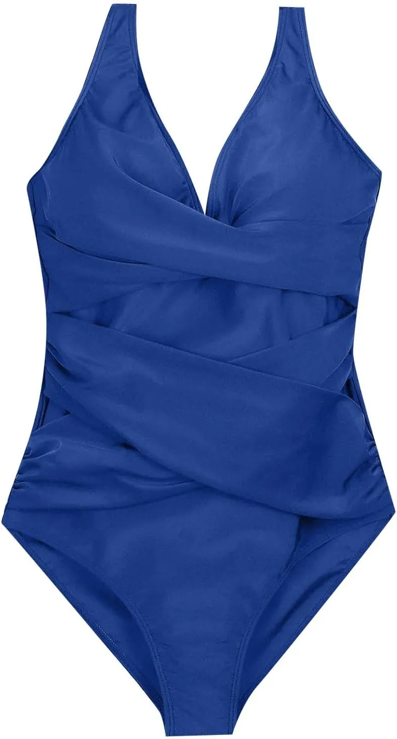Women Sexy One Piece Swimsuits Halter V Neck Tummy Control Bathing Suit Push Up Backless Swimwear Swim Suit