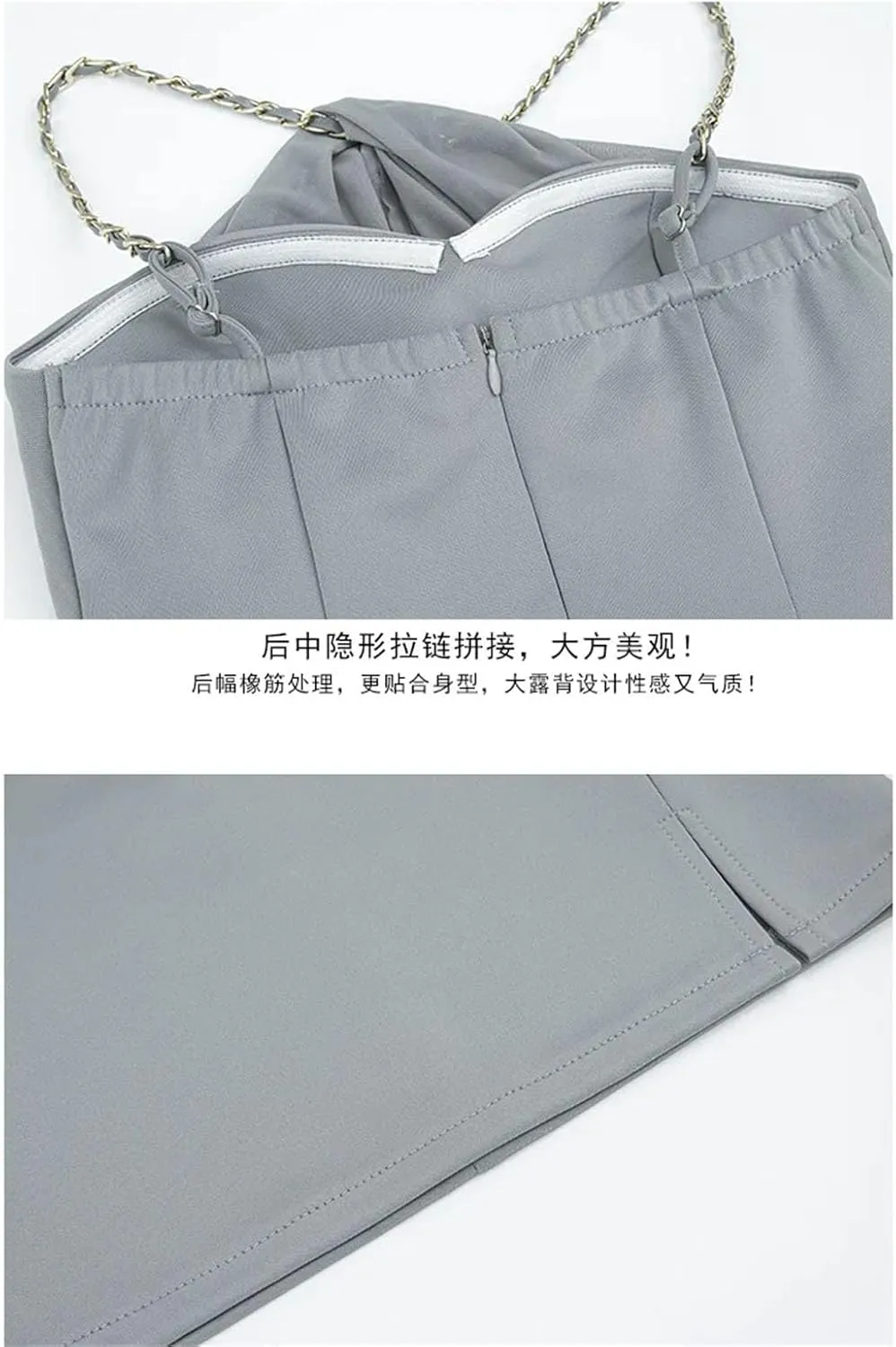 Women Sexy Strapless and Neck Hanging Short Skirt with A Cinched Waist, Sleeveless Backless Dress