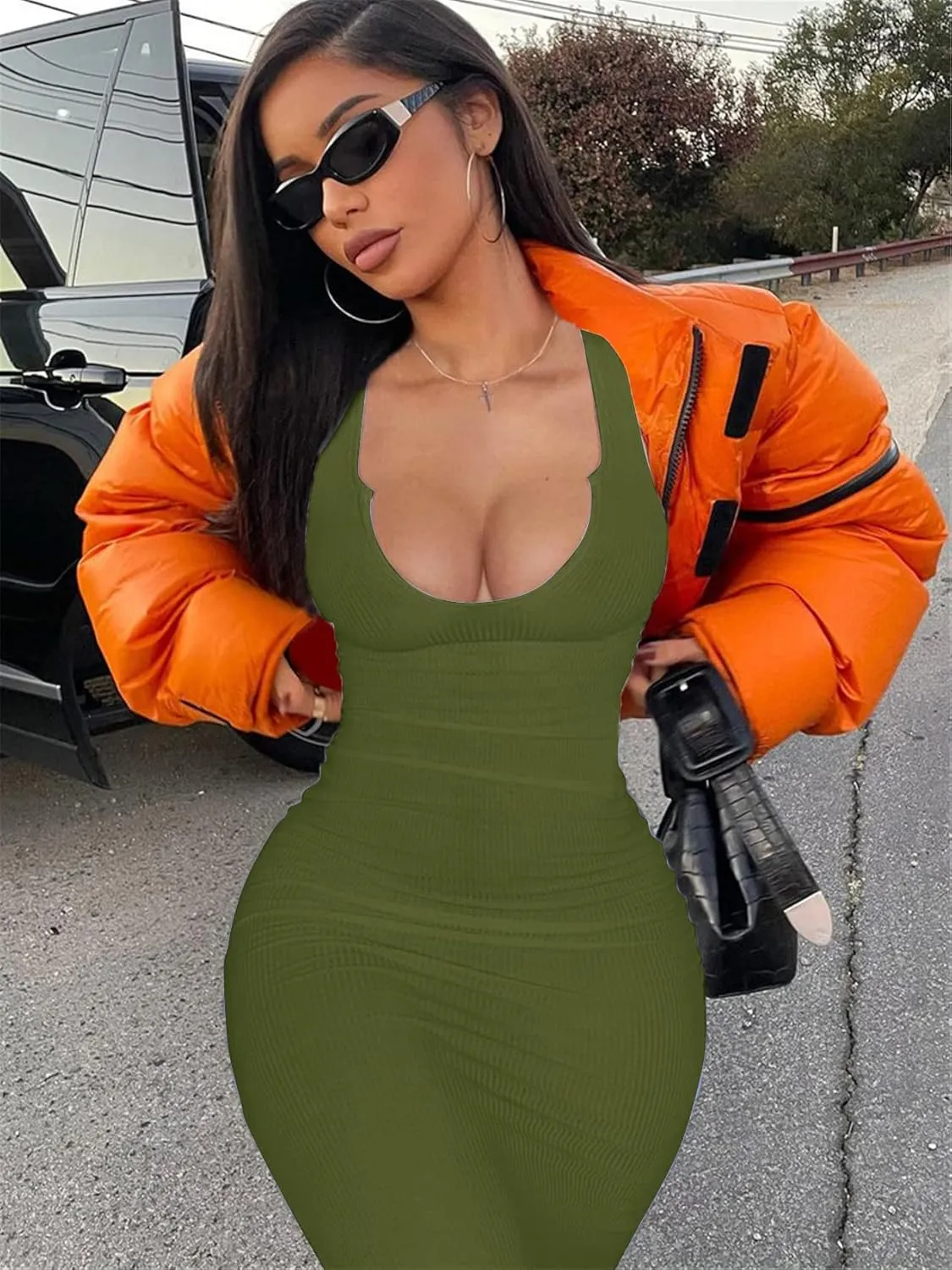 Women Sexy Two Piece Skirt Outfits Long Sleeve/Sleeveless V Neck Bodycon Ribbed Knitted Maxi Club Party Dress