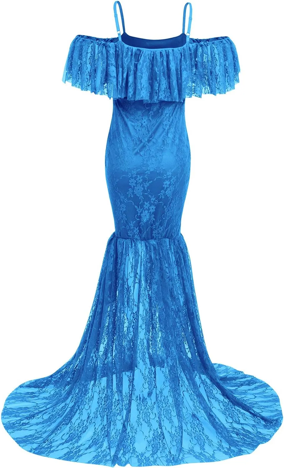 Women Spaghetti Strap Ruffle Floral Lace Maternity Dress for Photography Mermaid Off Shoulder Maternity Dress for Baby Shower