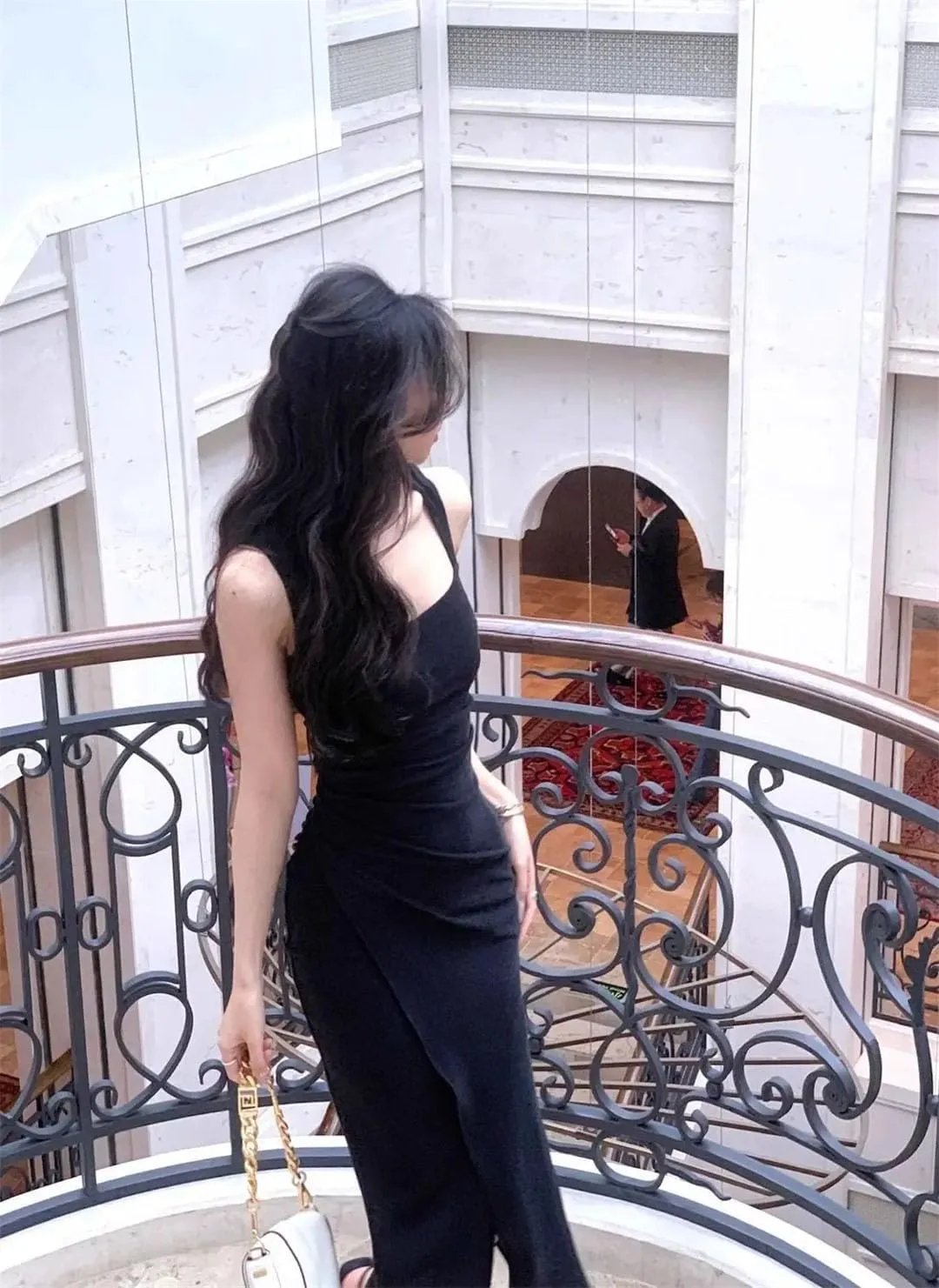 Women Square Collar French Suspender Backless Dress Sleeveless Waist-Hugging Long Skirt