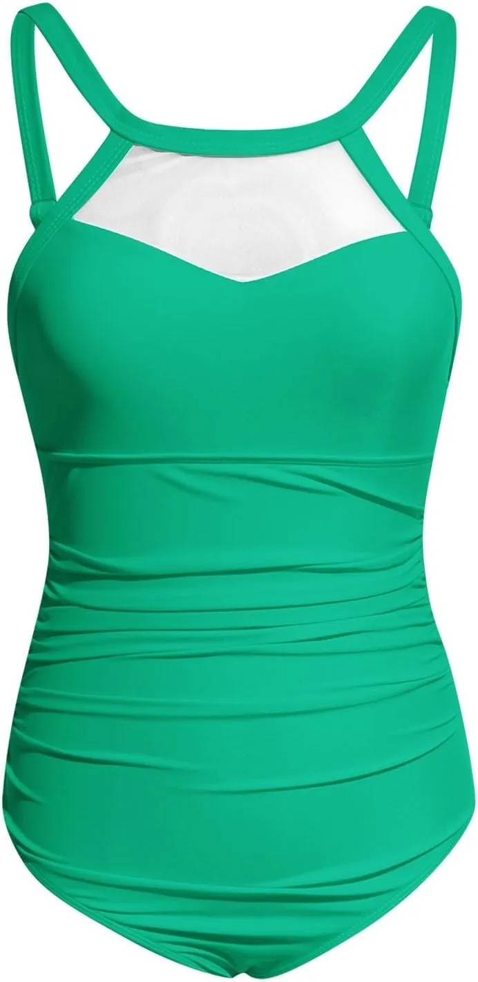 Women Tummy Control One Piece Swimsuit Sexy Mesh High Neck Cute Bathing Suit Backless Slimming Swimwear Monokinis