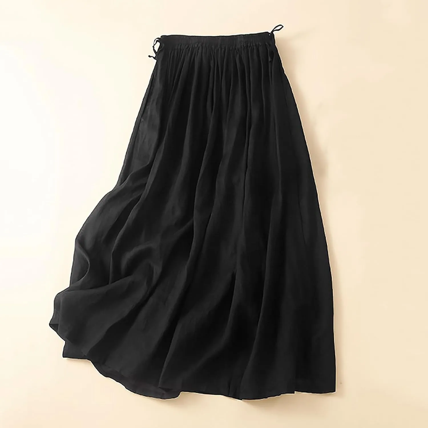 Women's Bohemian Style Elastic Waist Cotton Linen Long Maxi Skirt 2025 Trendy Flowy Swing Beach Dress