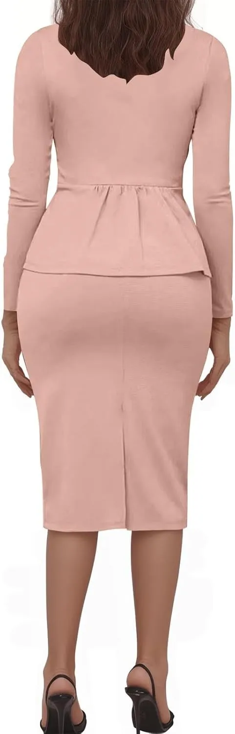 Women's Business Suit 2 Piece Long Sleeve Skirt Suit Set Lady Blazer Office Work Solid Slim Fit Jacket Outfits