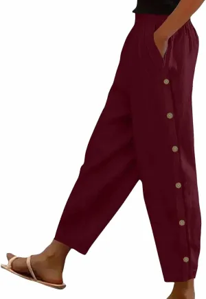 Womens Casual Pants Lightweight High Waist Elastic Straight Leg Lounge Pant Summer Loose Travel Trousers with Pockets