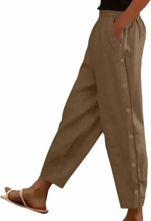Womens Casual Pants Lightweight High Waist Elastic Straight Leg Lounge Pant Summer Loose Travel Trousers with Pockets
