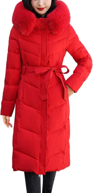 Women's Casual Zip Up Anork Jackets Thick Fleece Lined Plush Hooded Casual Faux Fur Hooded Pockets Utility Anorak Safari Coat Red