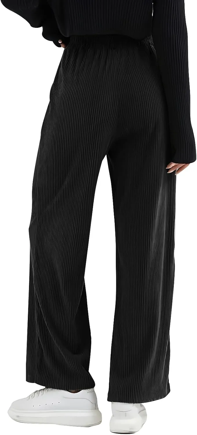 Womens Corduroy Pants Comfy High Waitsted Straight Leg Work Pants Trousers Business Casual Pants with Pockets