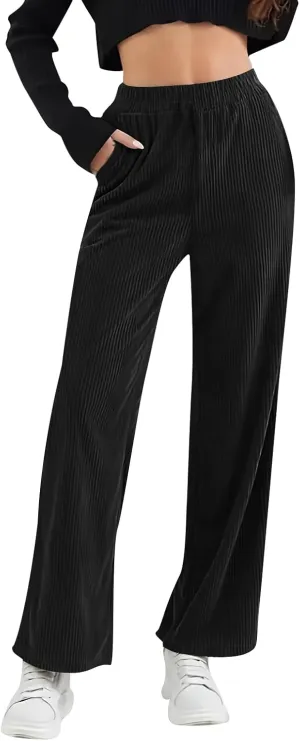 Womens Corduroy Pants Comfy High Waitsted Straight Leg Work Pants Trousers Business Casual Pants with Pockets