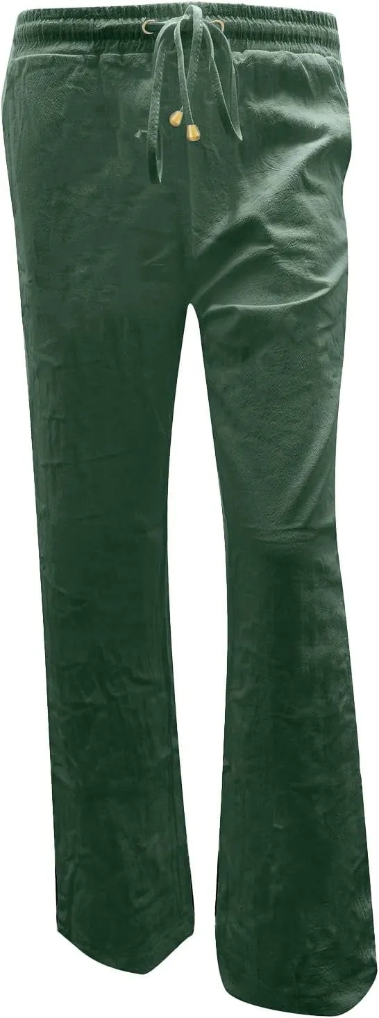 Women's Cotton Linen Lounge Pants Cosy Summer Beach Slacks Trousers High Waisted Loose Fitting Straight Leg Pants