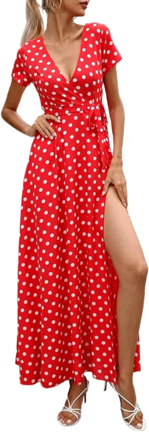 Women's Dress Summer Boho Floral Print Sexy Wrap Maxi Dress for Wedding Guest Beach Vacation Dresses 2025