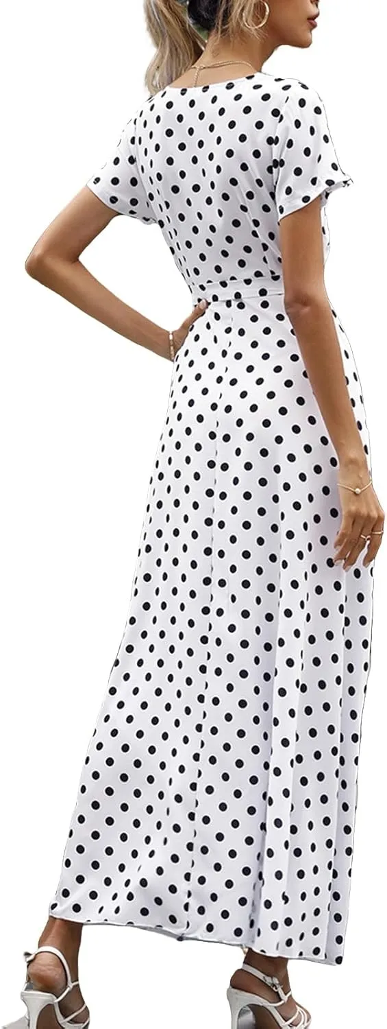 Women's Dress Summer Boho Floral Print Sexy Wrap Maxi Dress for Wedding Guest Beach Vacation Dresses 2025