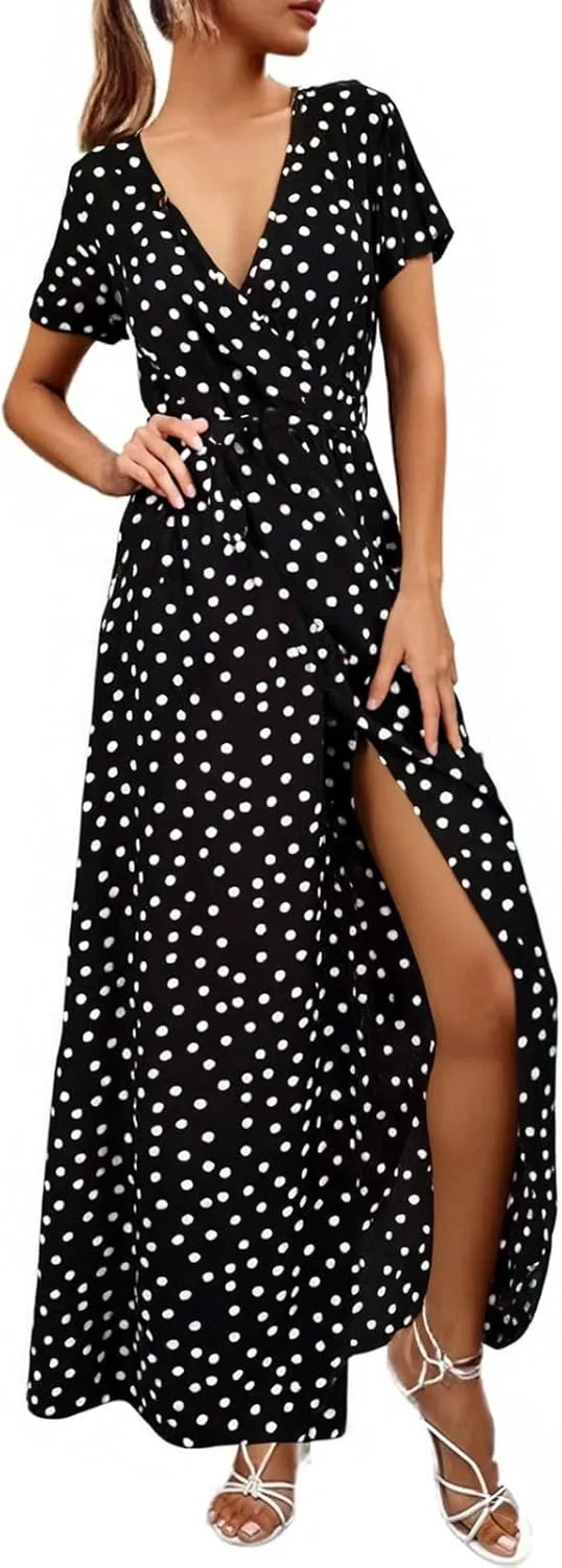 Women's Dress Summer Boho Floral Print Sexy Wrap Maxi Dress for Wedding Guest Beach Vacation Dresses 2025