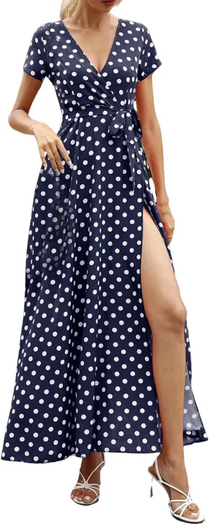 Women's Dress Summer Boho Floral Print Sexy Wrap Maxi Dress for Wedding Guest Beach Vacation Dresses 2025